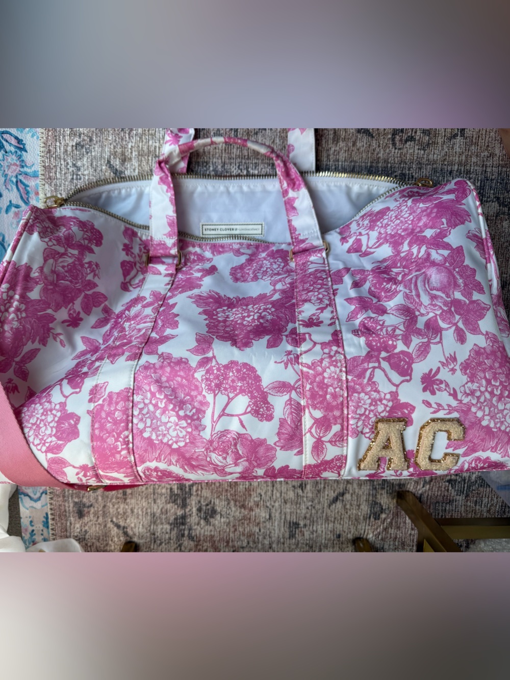 StoneyCloverLane x LoveShackFancy Pink & White Floral Travel Duffel